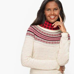 NWT Talbots Nordic Fair Isle Crewneck Wool Blend Long Sleeve Sweater S